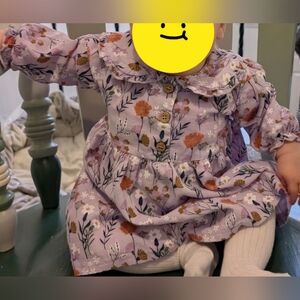 Baby girl dress & matching bow set. 3-6 months. Purple, floral baby dress